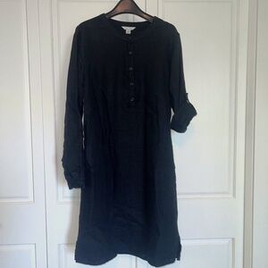 Garnet Hill black linen shirt dress size 8